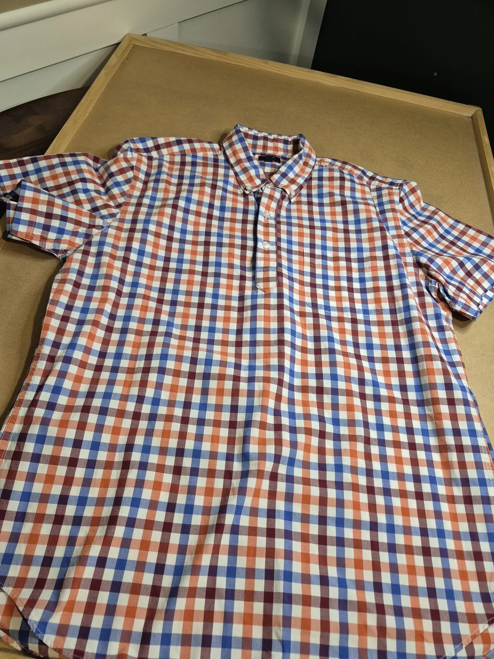 J. Crew Blue, Red & White Short-Sleeve Check 1/4 Button-Down Shirt 4338/6
